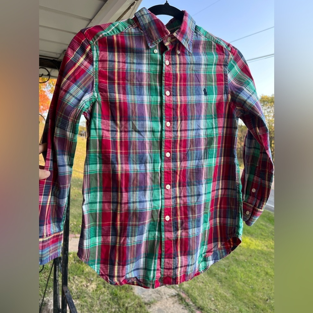 Ralph Lauren Long Sleeve Shirt Red Green White Plaid Classic Oxford  Medium